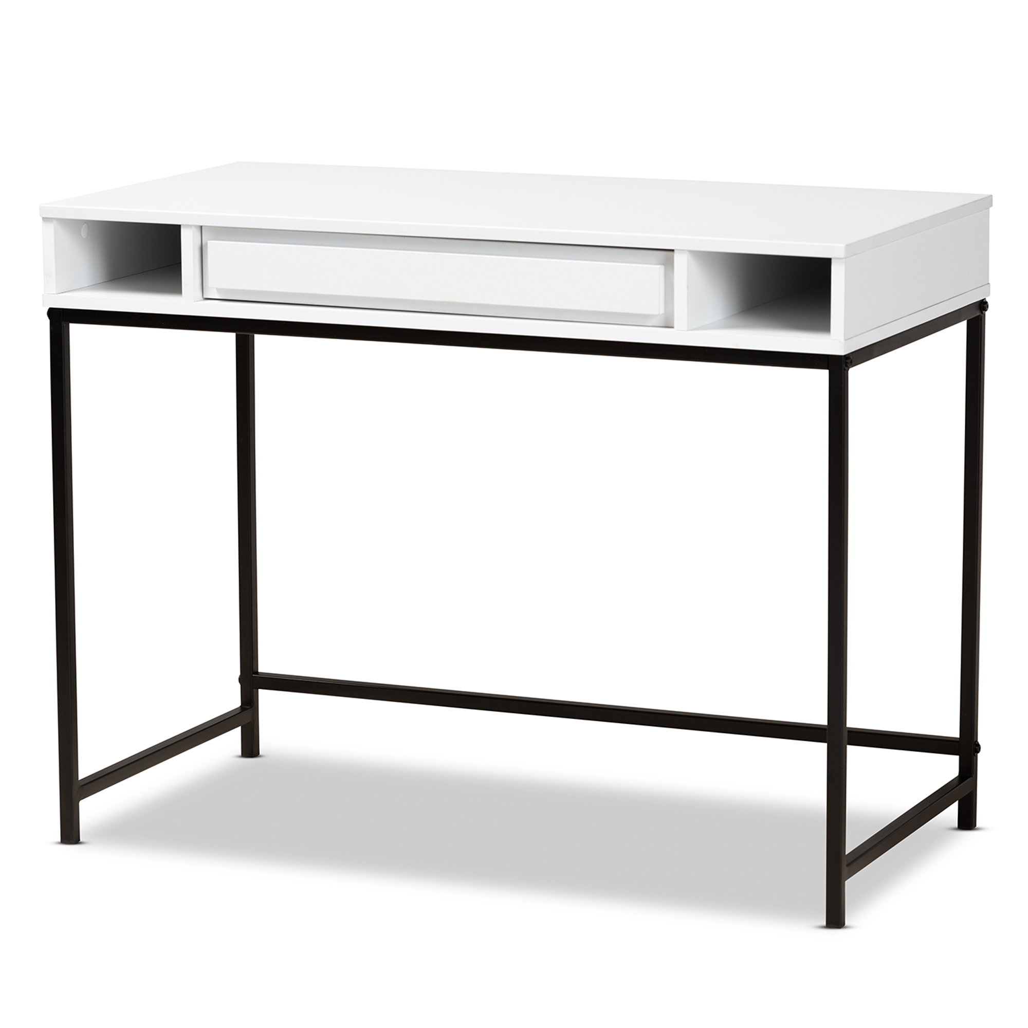Baxton Studio Cargan Modern and Contemporary White Finished Wood and Black Metal 1-Drawer Desk